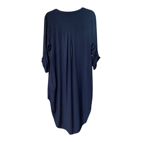 Cupio Black High-Low Tunic Shirt Dress Roll Tab 3/4 Sleeve Lightweight Cover Up - Picture 2 of 4